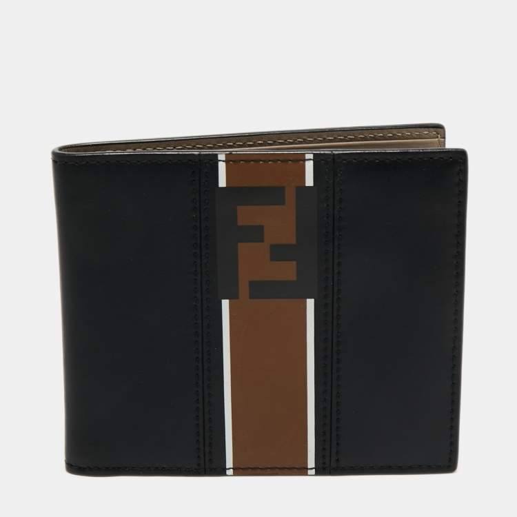 Pre Owned Fendi Black/Brown Zucca Leather Bifold Compact Wallet