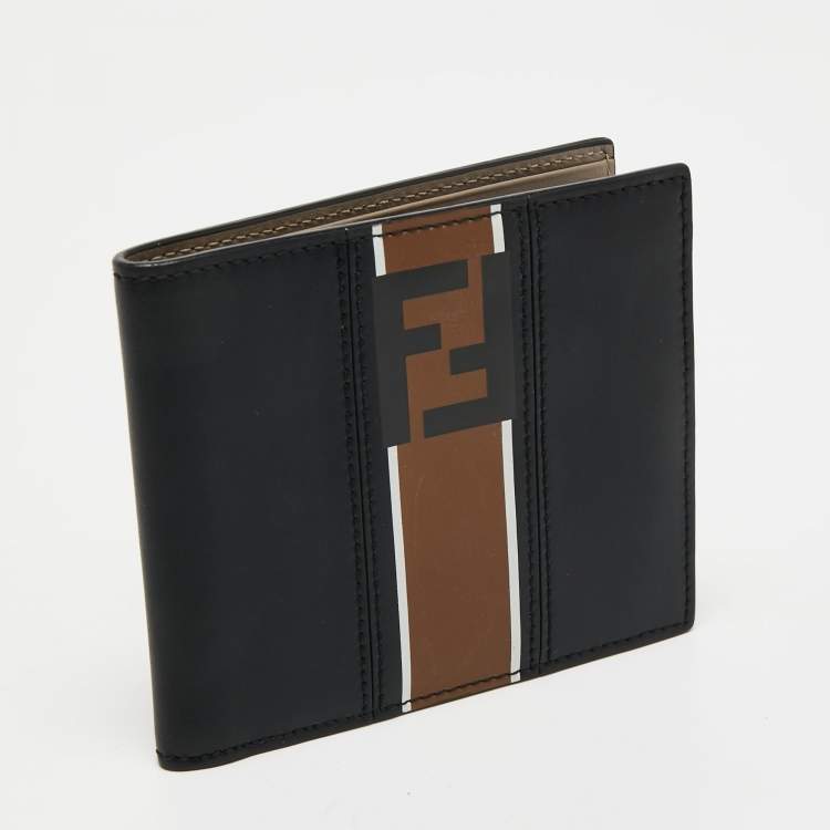 Pre Owned Fendi Black/Brown Zucca Leather Bifold Compact Wallet