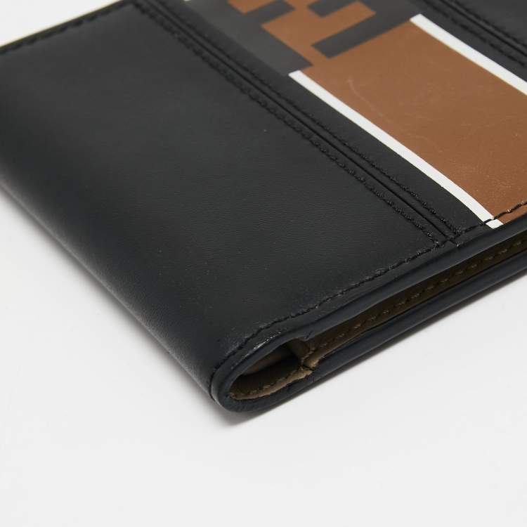Pre Owned Fendi Black/Brown Zucca Leather Bifold Compact Wallet