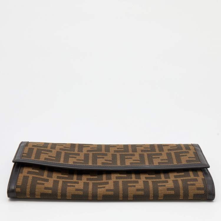 Pre Owned Fendi Brown Zucca Canvas and Leather Travel Clutch
