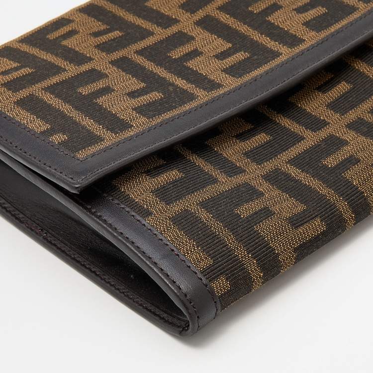Pre Owned Fendi Brown Zucca Canvas and Leather Travel Clutch