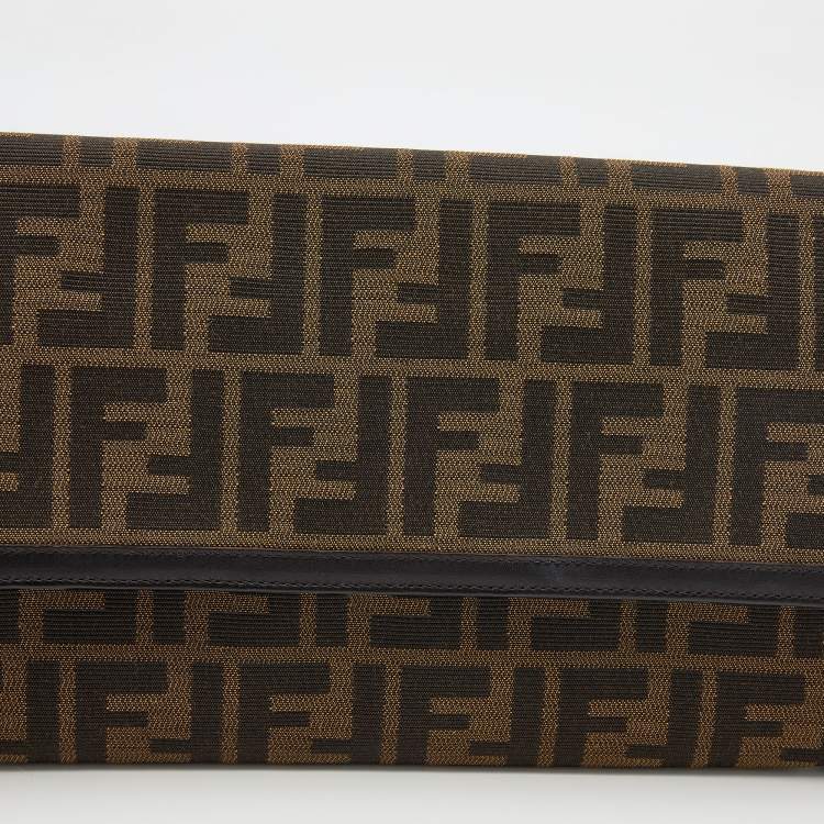 Pre Owned Fendi Brown Zucca Canvas and Leather Travel Clutch