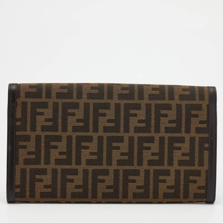 Pre Owned Fendi Brown Zucca Canvas and Leather Travel Clutch
