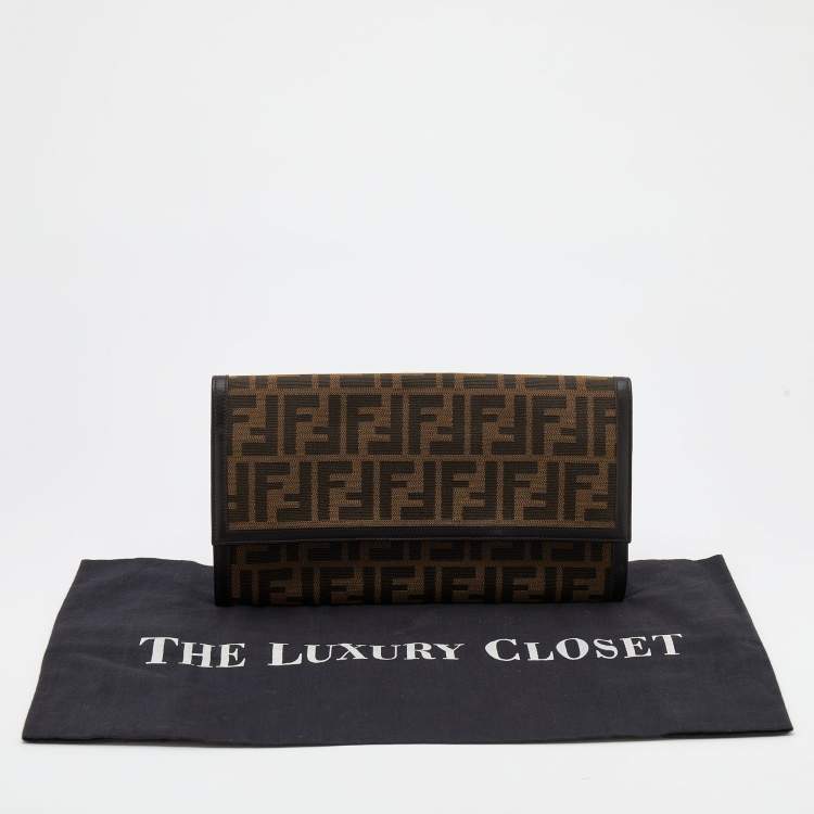 Pre Owned Fendi Brown Zucca Canvas and Leather Travel Clutch