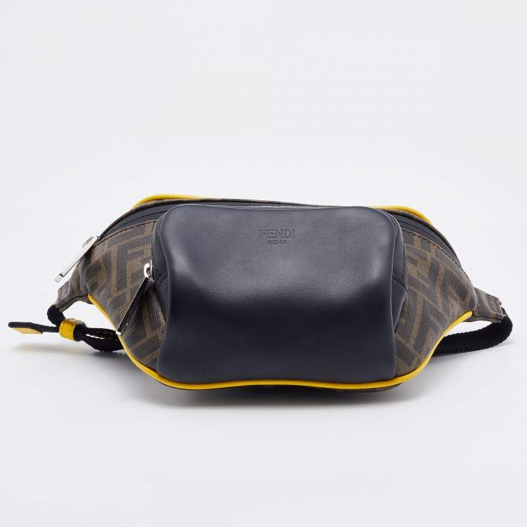 Pre Owned Fendi Brown/Black Zucca Coated Canvas and Leather Front Pocket Belt Bag