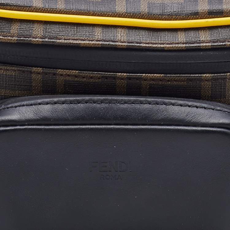 Pre Owned Fendi Brown/Black Zucca Coated Canvas and Leather Front Pocket Belt Bag