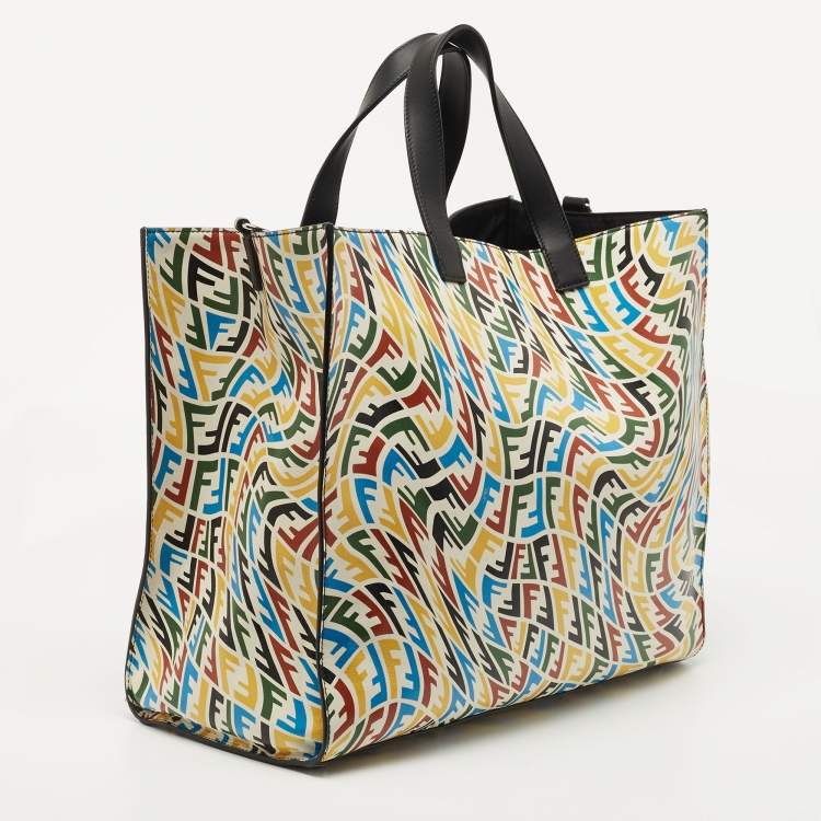 Pre Owned Fendi x Sarah Coleman Multicolor FF Vertigo Leather Shopper Tote