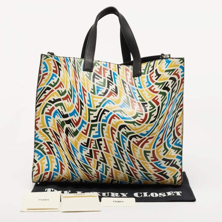 Pre Owned Fendi x Sarah Coleman Multicolor FF Vertigo Leather Shopper Tote