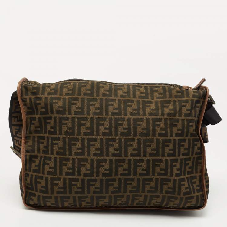 Pre Owned Fendi Brown Tobacco Zucca Nylon Messenger Bag