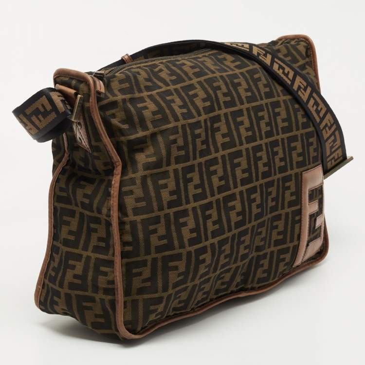 Pre Owned Fendi Brown Tobacco Zucca Nylon Messenger Bag