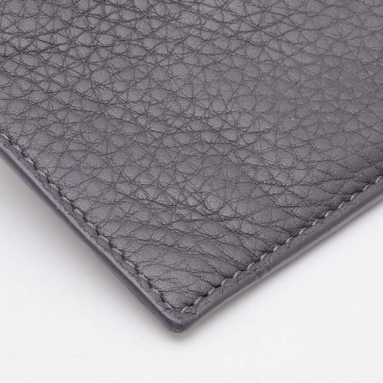 Pre Owned Fendi Grey Leather Zip Card Holder