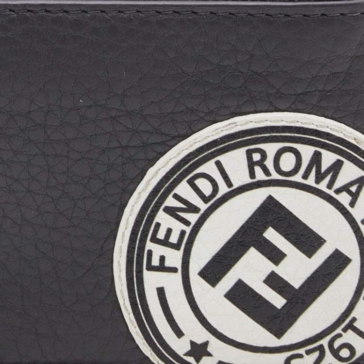 Pre Owned Fendi Grey Leather Zip Card Holder