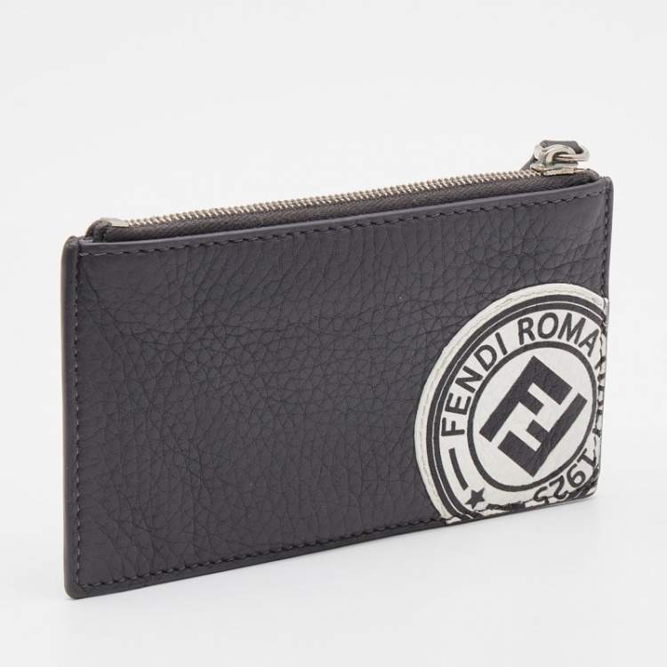 Pre Owned Fendi Grey Leather Zip Card Holder