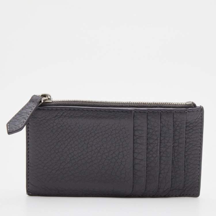Pre Owned Fendi Grey Leather Zip Card Holder