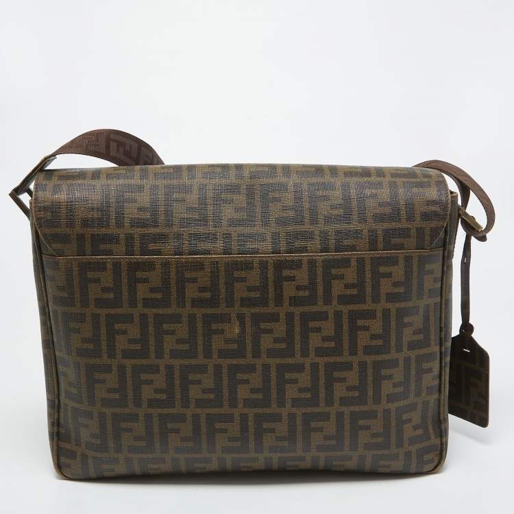 Pre Owned Fendi Tobacco Zucca Coated Canvas Spalmati Messenger Bag