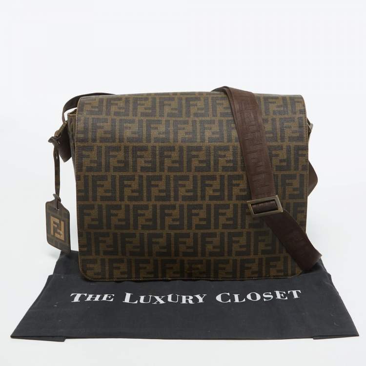Pre Owned Fendi Tobacco Zucca Coated Canvas Spalmati Messenger Bag