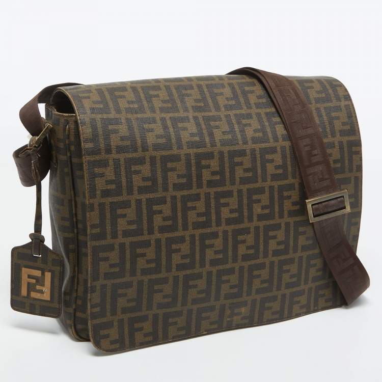 Pre Owned Fendi Tobacco Zucca Coated Canvas Spalmati Messenger Bag