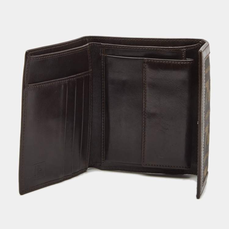 Pre Owned Fendi Tobacco Zucca Canvas and Leather Trifold Compact Wallet