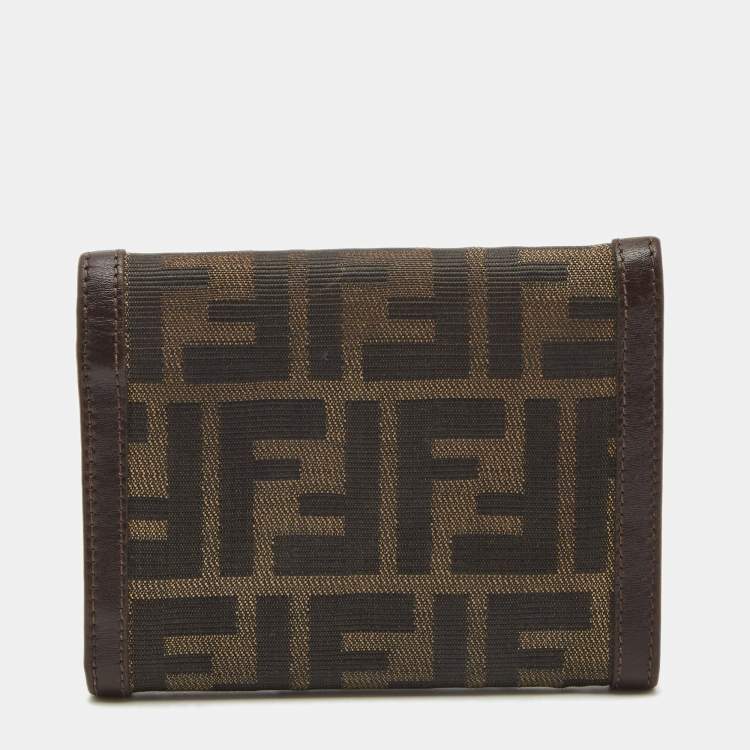 Pre Owned Fendi Tobacco Zucca Canvas and Leather Trifold Compact Wallet