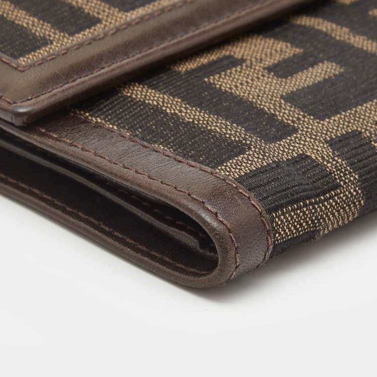 Pre Owned Fendi Tobacco Zucca Canvas and Leather Trifold Compact Wallet