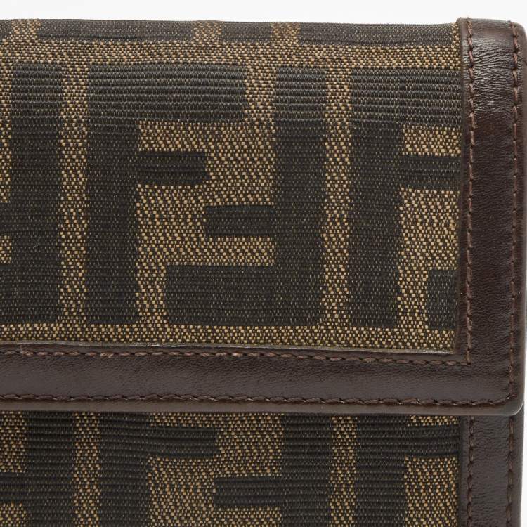 Pre Owned Fendi Tobacco Zucca Canvas and Leather Trifold Compact Wallet