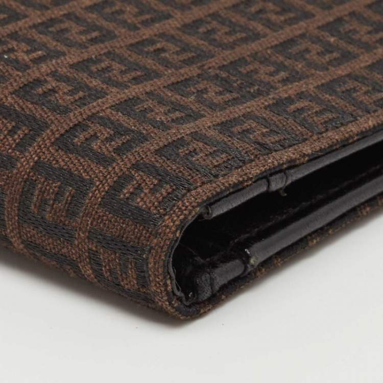 Pre Owned Fendi Black/Tobacco Zucca Canvas Bifold Wallet