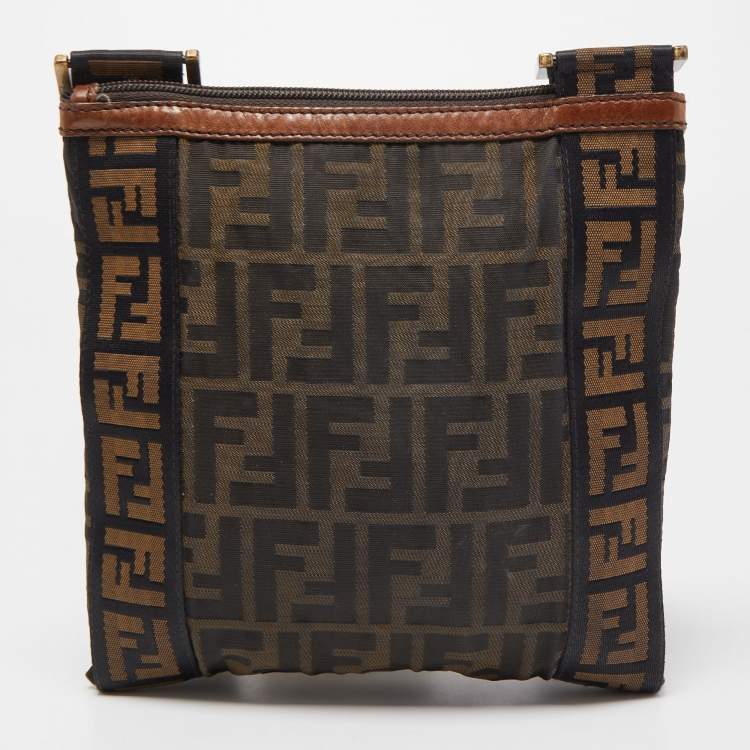 Pre Owned Fendi Tobacco Zucca Canvas and Leather Flat Messenger Bag