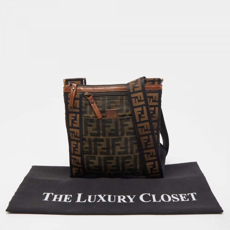 Pre Owned Fendi Tobacco Zucca Canvas and Leather Flat Messenger Bag
