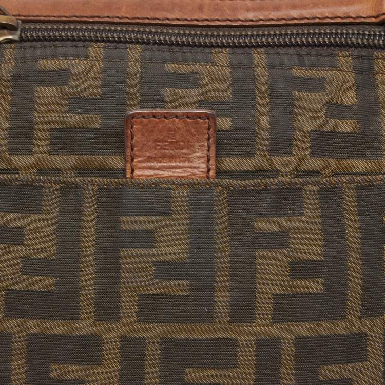 Pre Owned Fendi Tobacco Zucca Canvas and Leather Flat Messenger Bag