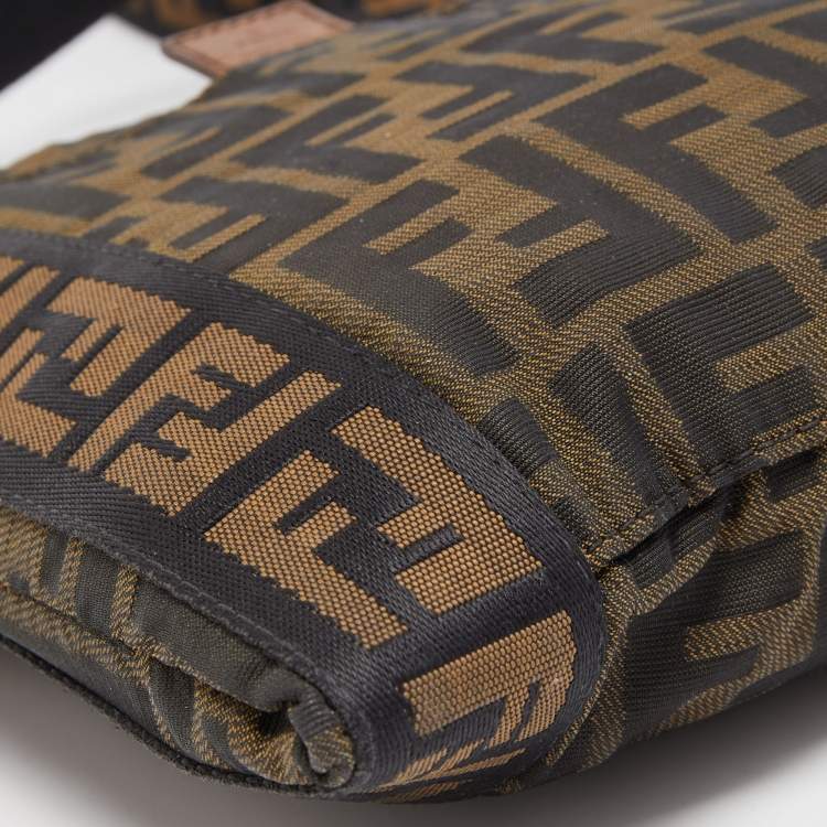 Pre Owned Fendi Tobacco Zucca Canvas and Leather Flat Messenger Bag