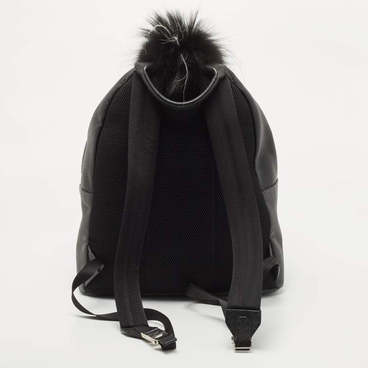 Pre Owned Fendi Grey/Black Selleria Leather and Fur Monster Eyes Backpack