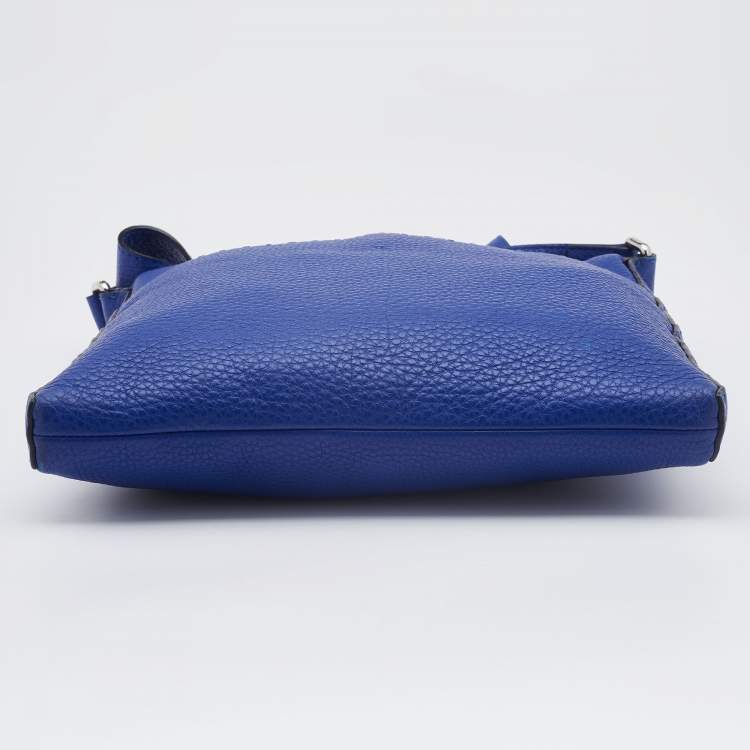 Pre Owned Fendi Blue Seleria Leather Zip Messenger Bag