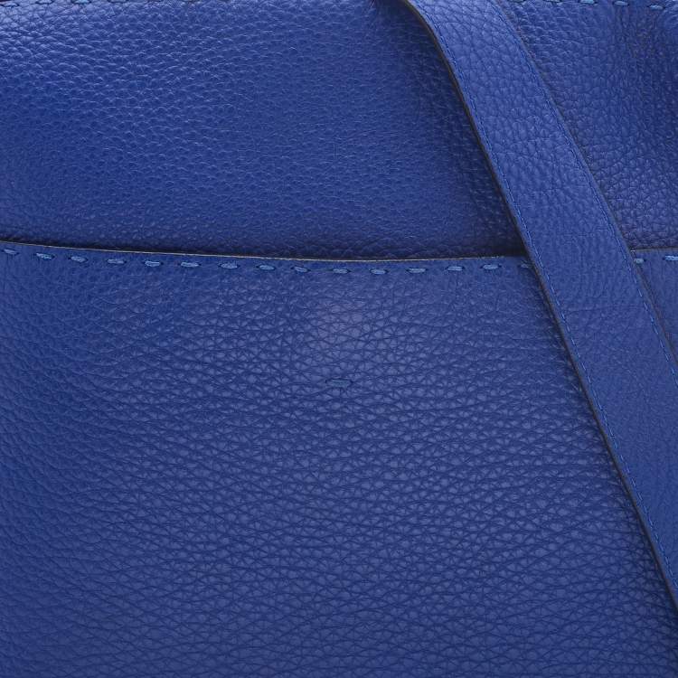 Pre Owned Fendi Blue Seleria Leather Zip Messenger Bag