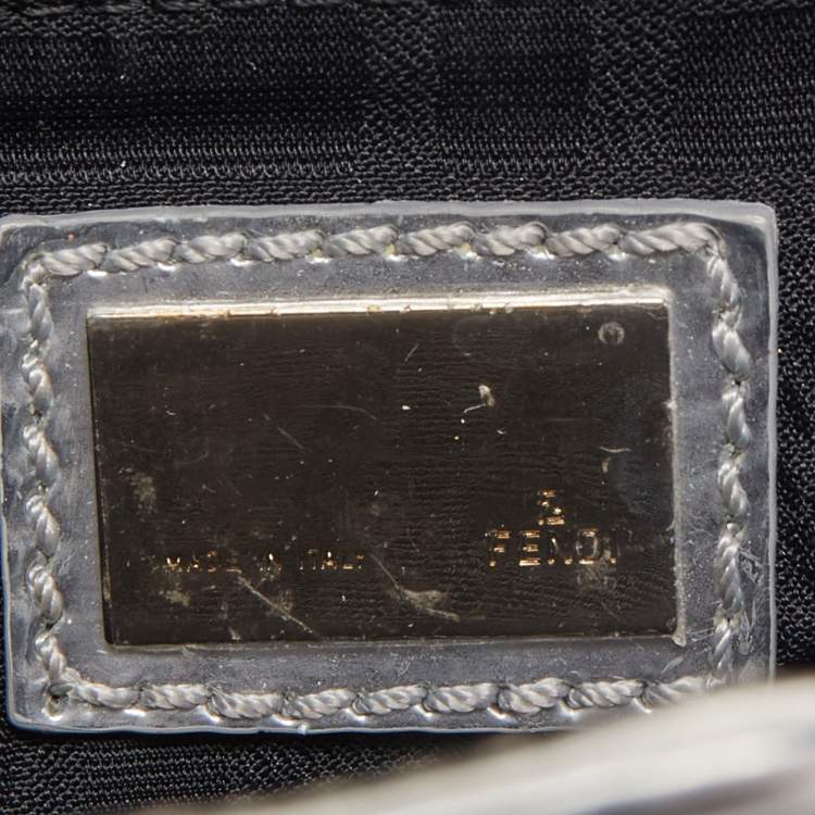 Pre Owned Fendi Silver Perforated FF Mirror Leather Briefcase Bag