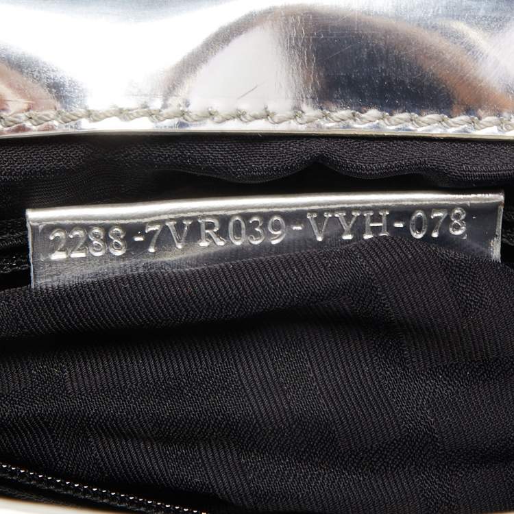 Pre Owned Fendi Silver Perforated FF Mirror Leather Briefcase Bag
