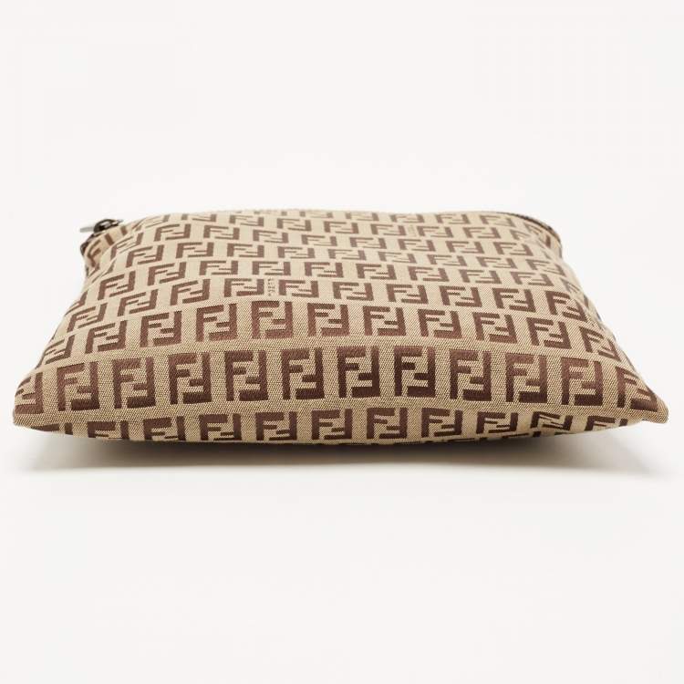 Pre Owned Fendi Beige Zuchinno Canvas Zip Pouch