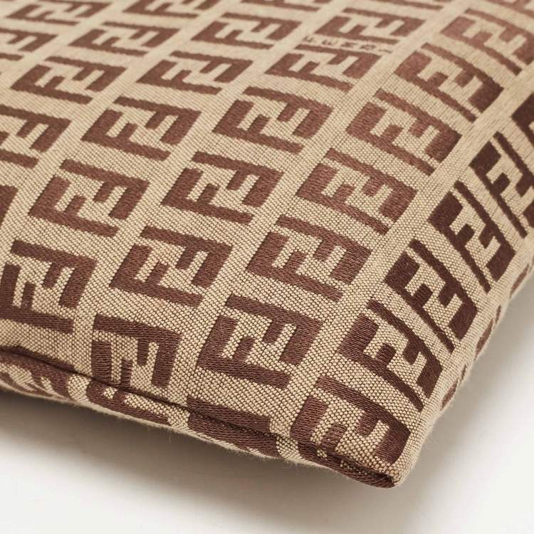 Pre Owned Fendi Beige Zuchinno Canvas Zip Pouch