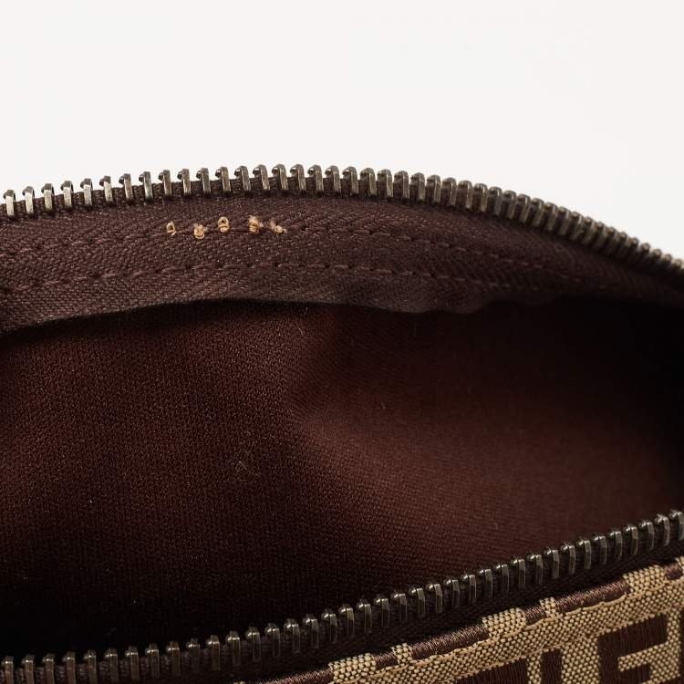 Pre Owned Fendi Beige Zuchinno Canvas Zip Pouch