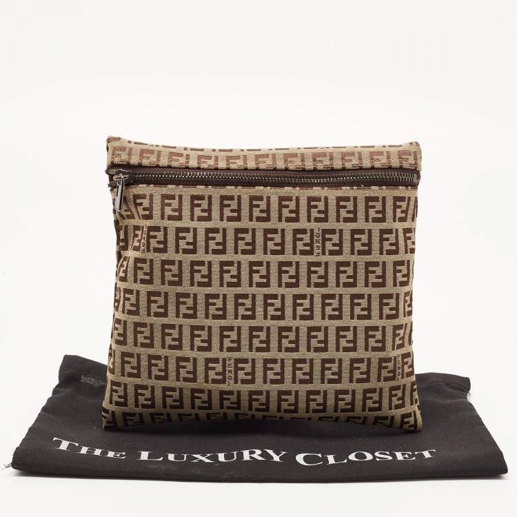 Pre Owned Fendi Beige Zuchinno Canvas Zip Pouch