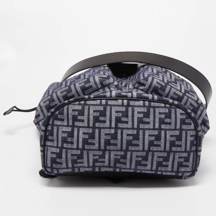 Pre Owned Fendi Blue/Black FF Jacquard Fabric Medium Drawstring Backpack