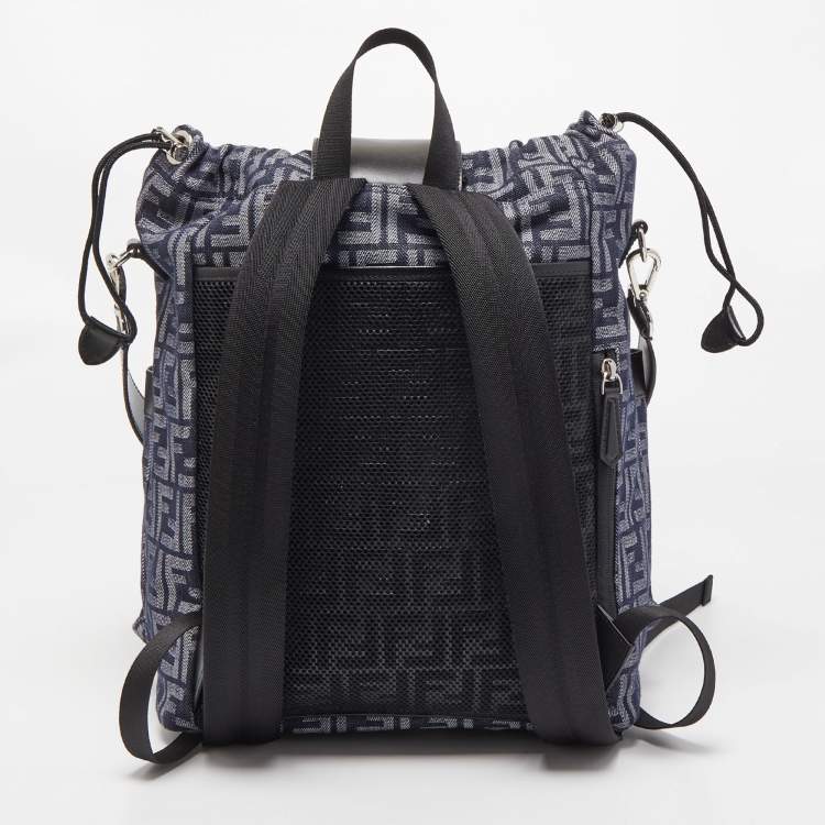 Pre Owned Fendi Blue/Black FF Jacquard Fabric Medium Drawstring Backpack