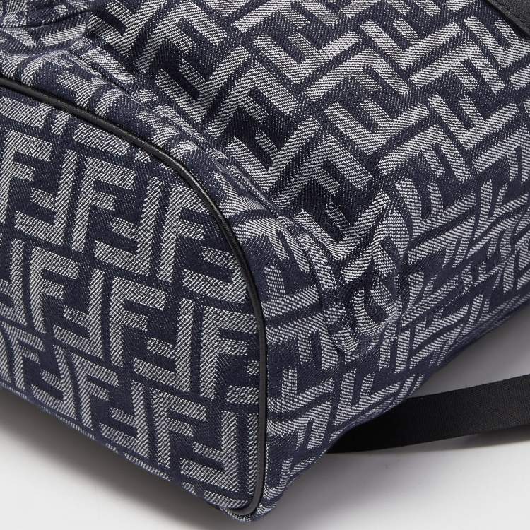 Pre Owned Fendi Blue/Black FF Jacquard Fabric Medium Drawstring Backpack