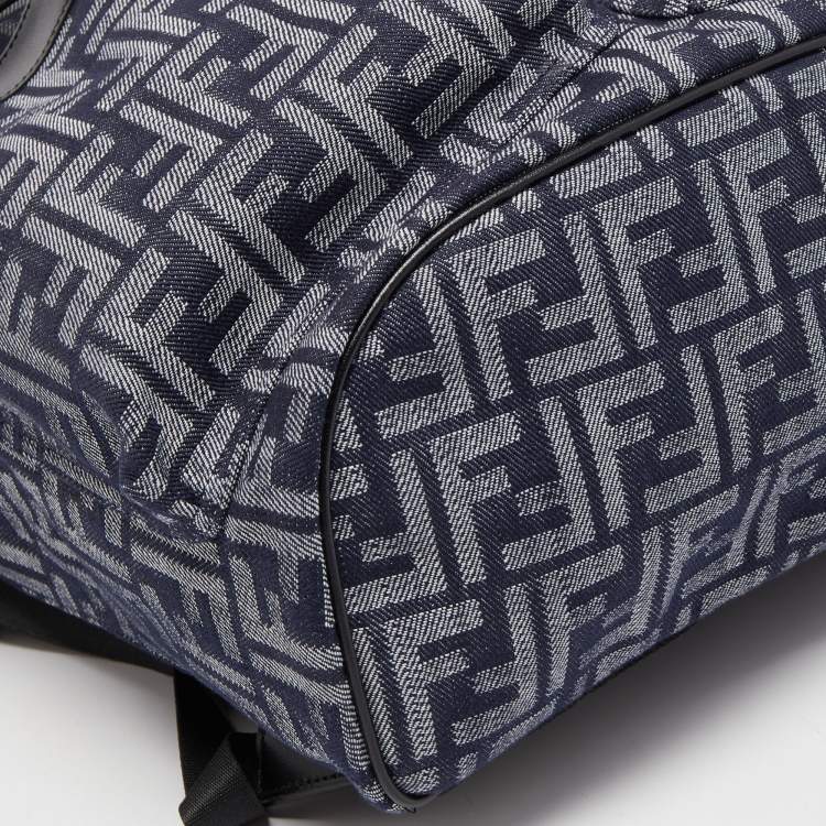 Pre Owned Fendi Blue/Black FF Jacquard Fabric Medium Drawstring Backpack