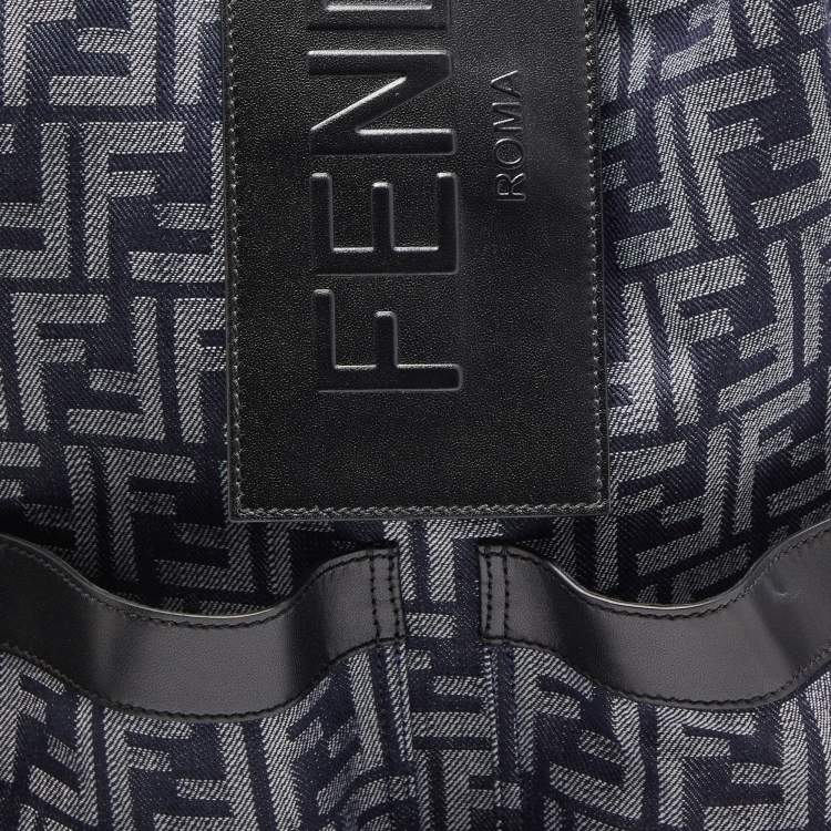 Pre Owned Fendi Blue/Black FF Jacquard Fabric Medium Drawstring Backpack