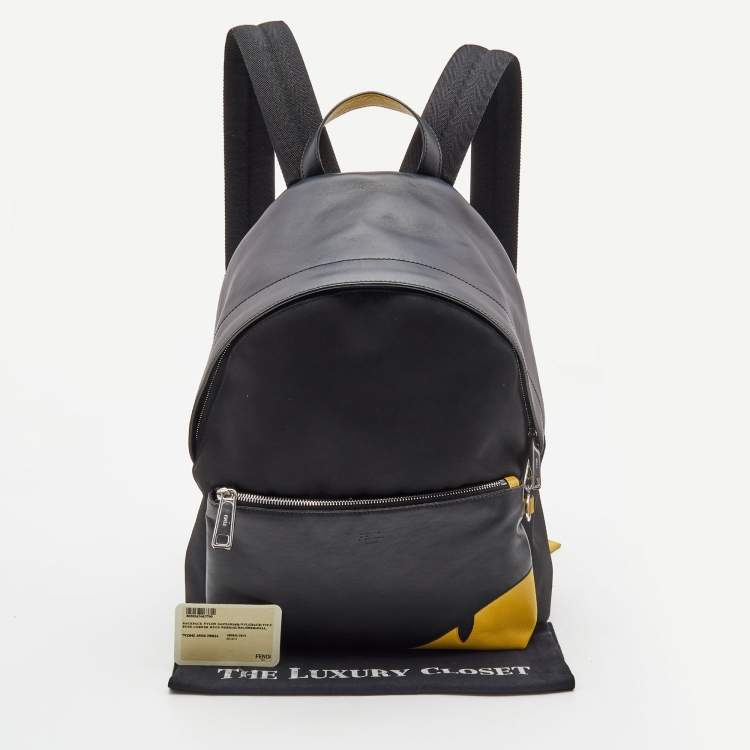 Pre Owned Fendi Black Nylon and Leather Mono Eye Bug Backpack