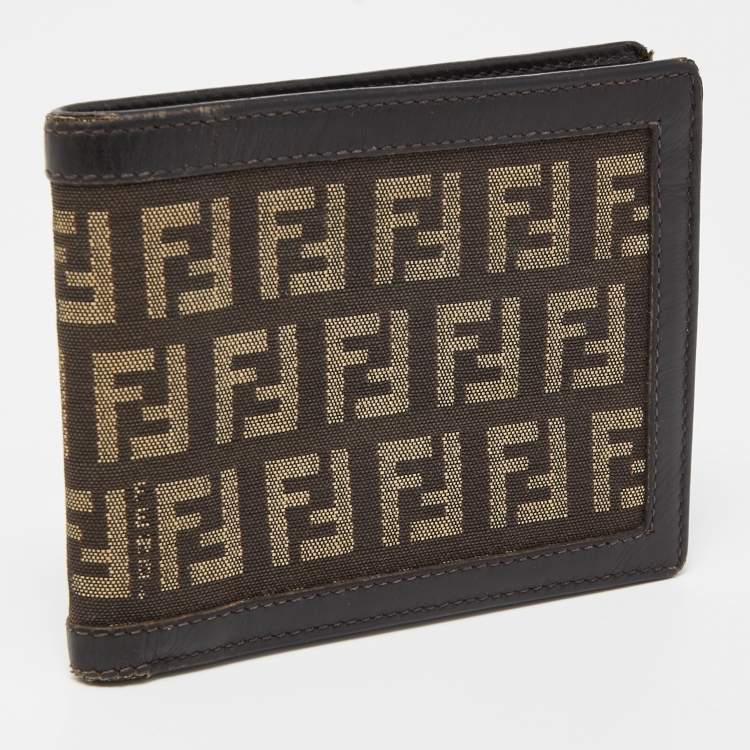 Pre Owned Fendi Brown/Beige Zucchino Canvas and Leather Bifold Wallet