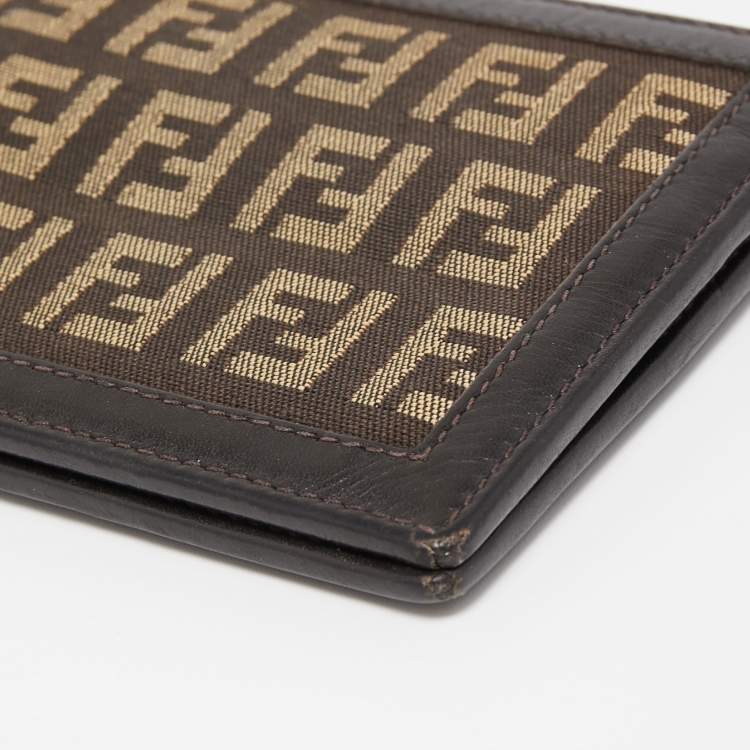 Pre Owned Fendi Brown/Beige Zucchino Canvas and Leather Bifold Wallet