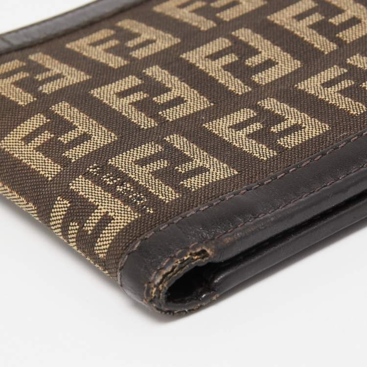 Pre Owned Fendi Brown/Beige Zucchino Canvas and Leather Bifold Wallet