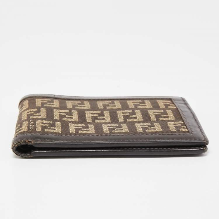 Pre Owned Fendi Brown/Beige Zucchino Canvas and Leather Bifold Wallet