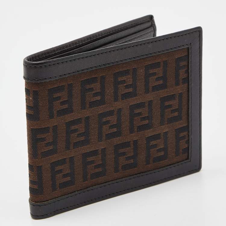 Pre Owned Fendi Brown Zucchino Canvas and Leather Bifold Wallet